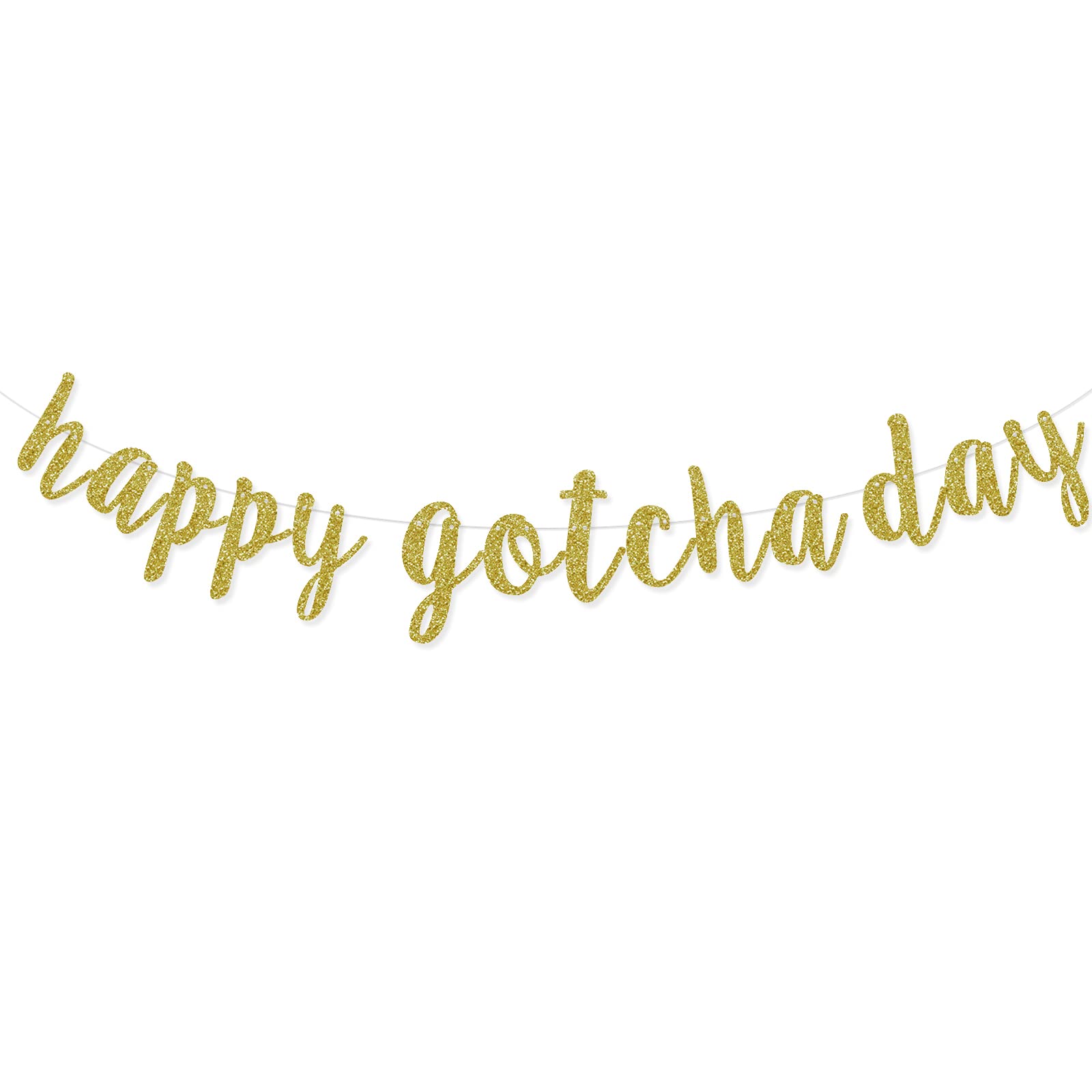 Happy Gotcha Day Banner, Pet Adoption Party Decorations Supplies, Dog Cat Gotcha Party Bunting Garland, Pre-assembled (Gold Glitter)