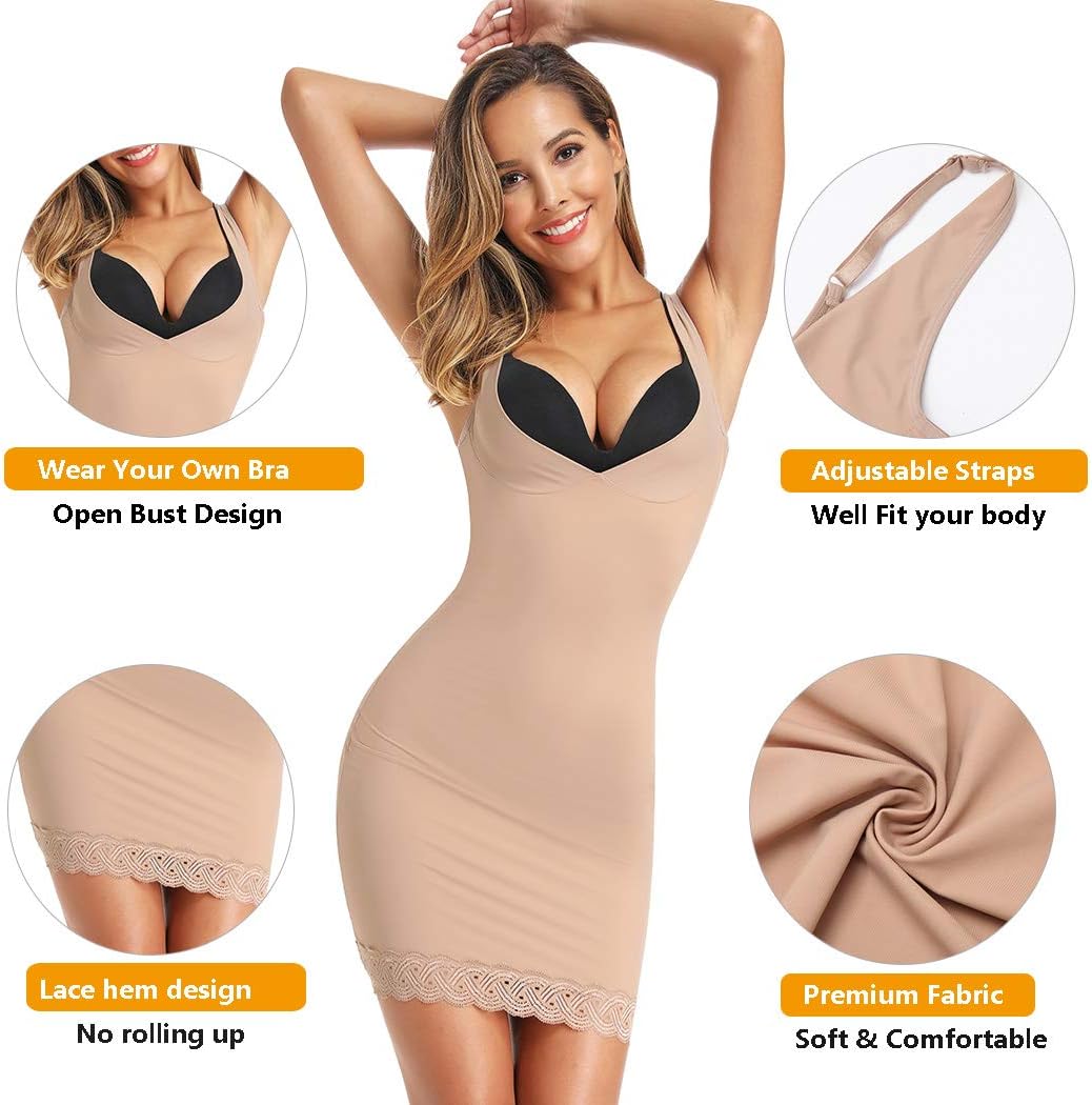 JOYSHAPER Womens Full Slips for Under Dresses Tummy Control Body Slimmer Dress Shapewear Slip V Neck Slimming Slip - Image 3