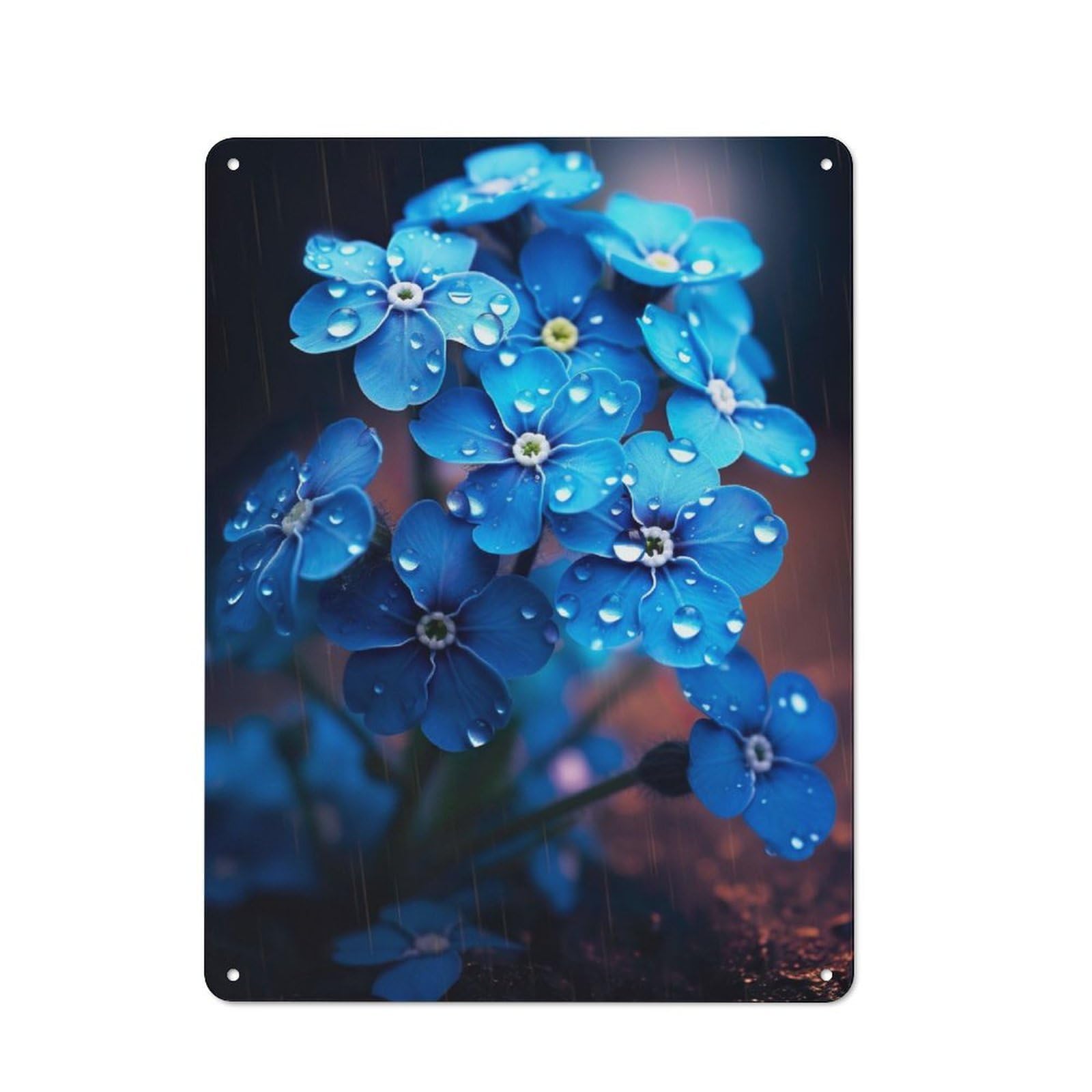 Junmoney Rainy Blue Flower Tin Sign 40X30cm With For Living Room Wall, Retro Decor, Gift Idea At Christmas For Living Room Decor Lovers