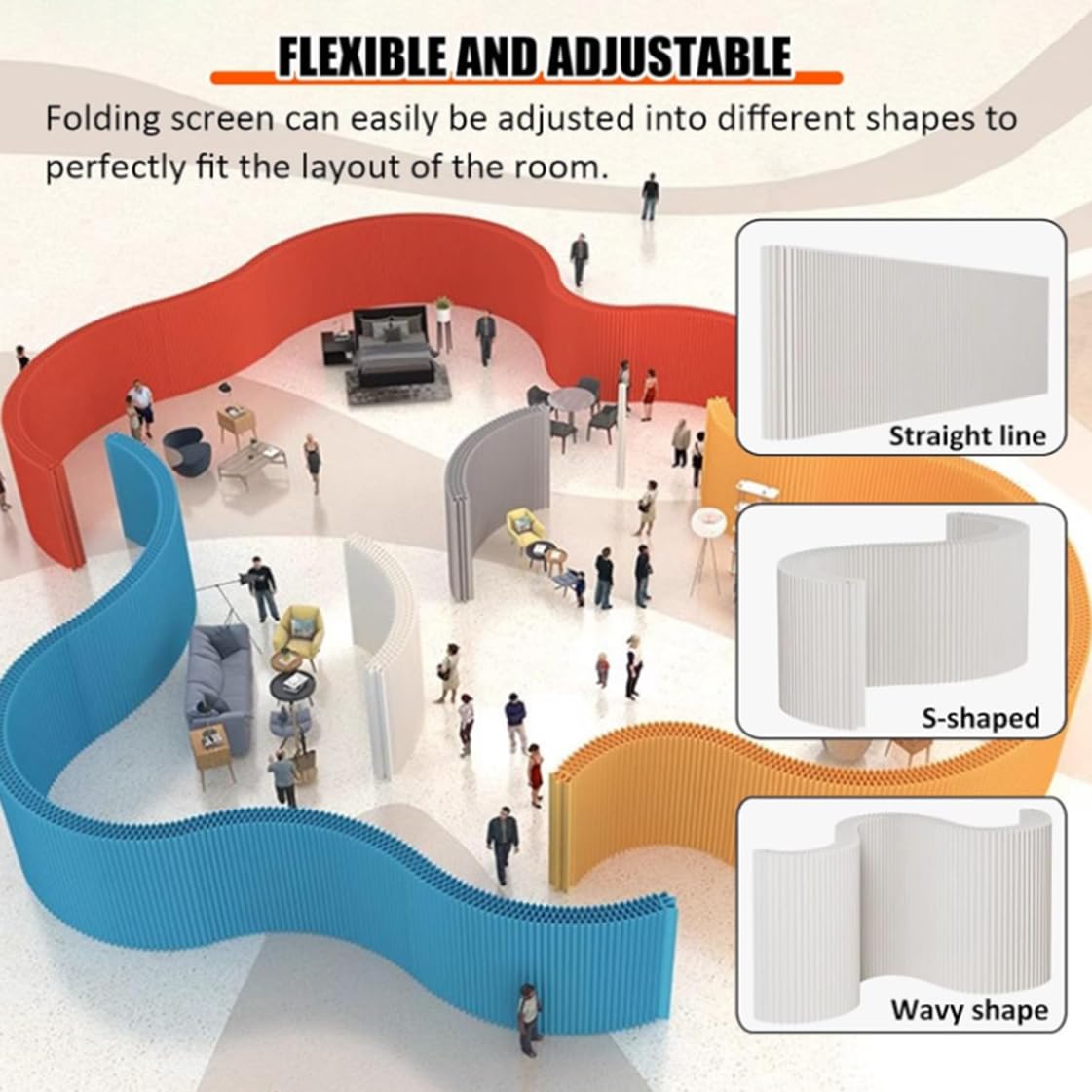 Divisorio pieghevole retrattile, pannelli divisori moderni pieghevoli per la privacy degli interni, divisorio di carta autoportante,White-8x1.8m/26.25x5.91FT