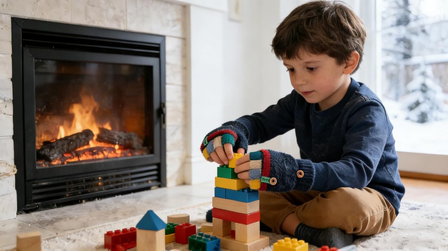 Kids Winter Gloves, Warm Knitted Convertible Fingerless Gloves for Baby Boy Girl with Mittens Cover Cap - Image 4