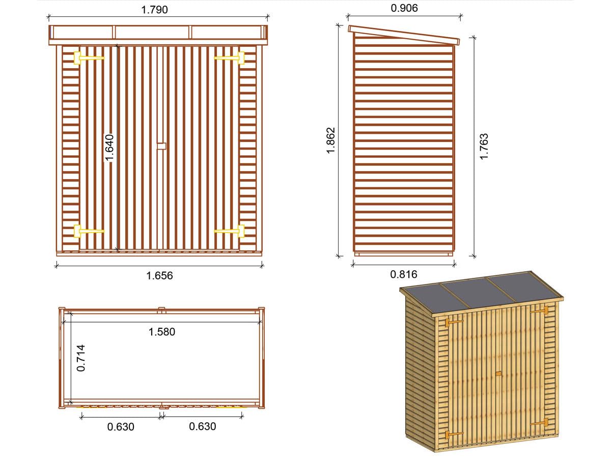 Habitat et Jardin Caseta de jardín adosada LIPKI - 1.79 x 0.90 x 1.76/1.86 m - 1.62 m² - 12 mm - con Suelo
