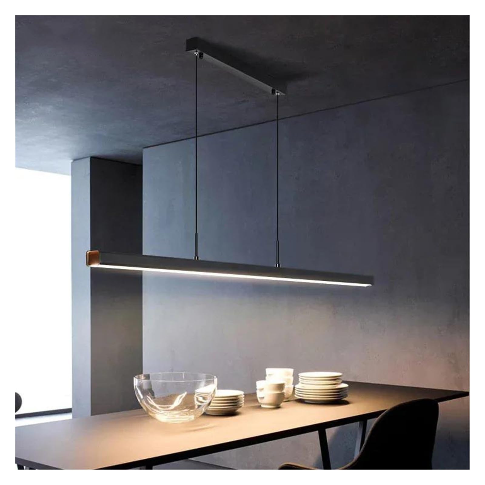 ASerZenith Minimalist Restaurant Chandelier For Dining Hall Counter Office Long Strip Pendant Light Luxury Home Hanging Lamp,Hanging Light,Noir-150Cm