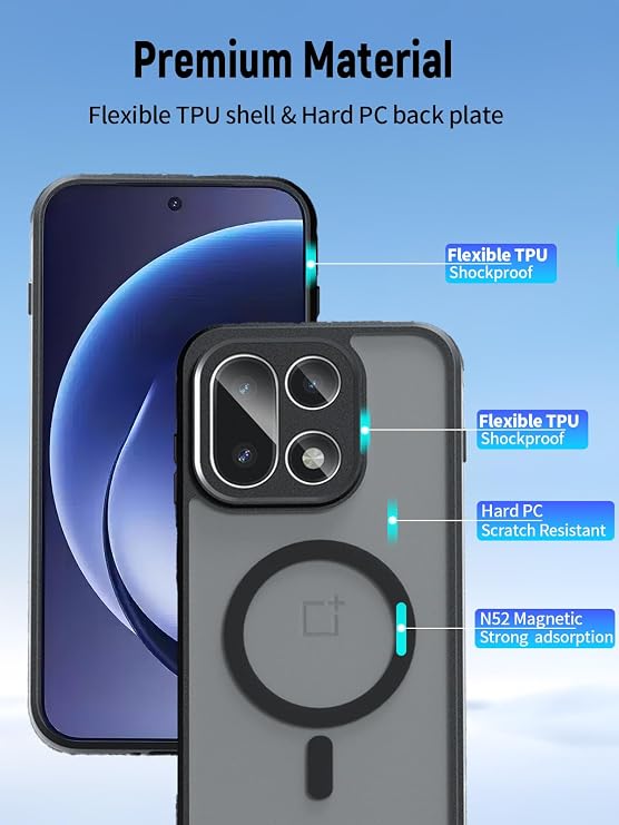 磁気ケース OnePlus 15 携帯電話 2025 用 ケース ランヤード付き 頑丈 保護カバー 耐衝撃 傷防止 マットブラック