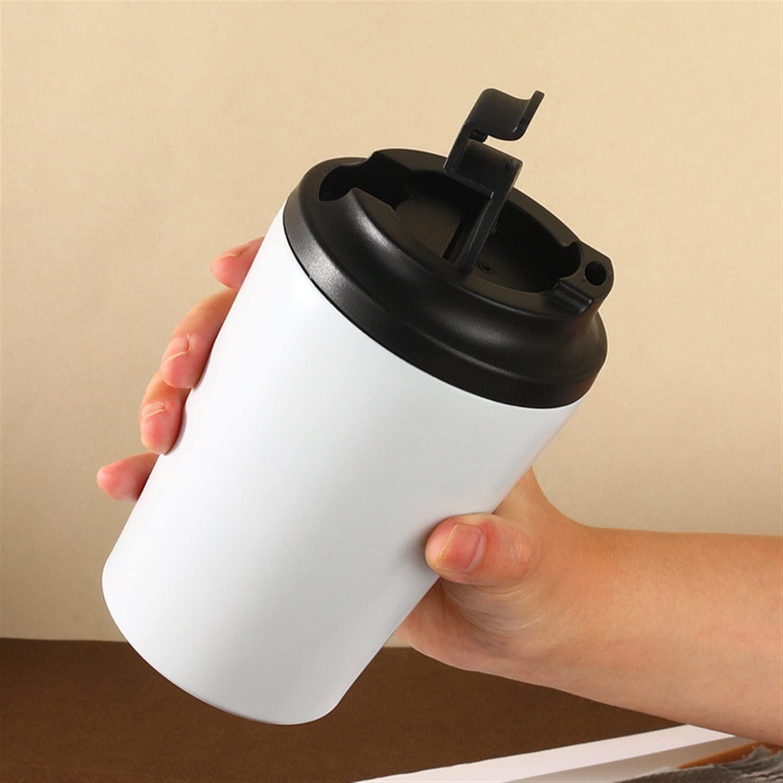 Kaffeebecher, Reise-Thermobecher, 350 ml Vakuum-Thermo-Kaffeetasse mit Deckel, tragbarer Reise-Auto-Isolierbecher for Tee, Milch, Wasserflasche, isolierter Becher(White)