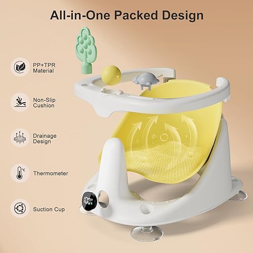Miniatura 6 de Asiento de baño para bebés de 6 meses en adelante, asientos de bañera para bebés sentados con taza de enjuague, antideslizante, cómodo, esenciales