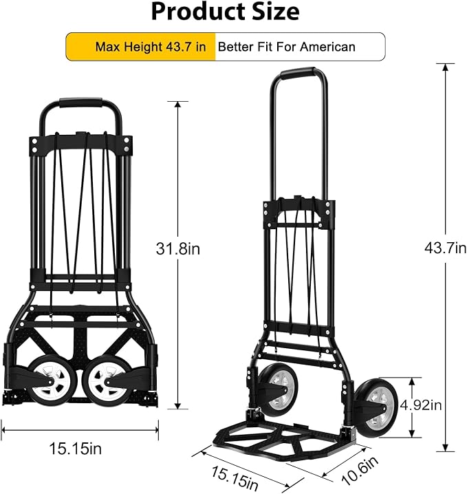 Carro Plegable de Mano y Dolly, 200 lb, Aluminio, Negro miniatura 2
