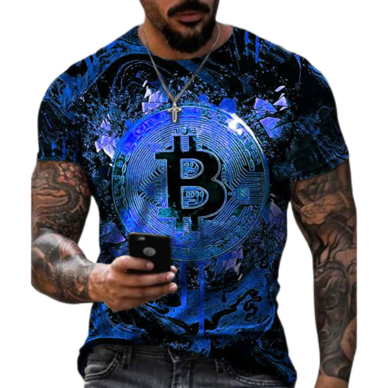 2023 New Cotton T-Shirt Bitcoin 4D Digital Printing Garden Men's Street Loose Sweatshirt T-Shirt