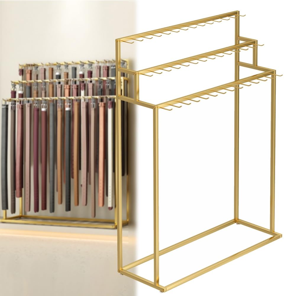 SXYKXYDL Metal Belt Display Stand Floor Standing Organizer for Men's Closet Retail Store Gold 60cm