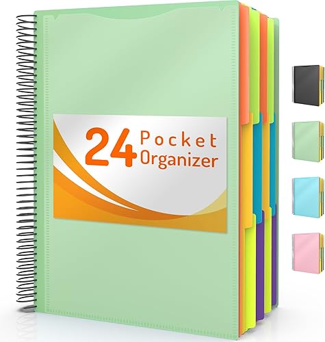 Vista 8 de Forvencer 24 Pocket Project Organizer, 1/3-cut Tab Binder Organizer with Sticky Labels, Multi Pocket Folder with Zipper Pouch, Folder Binder Spiral