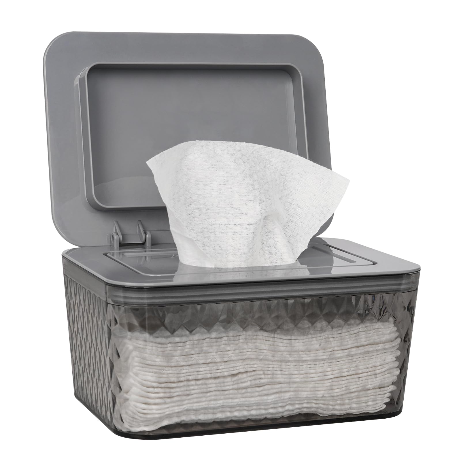 Whiidoom Wipes Dispenser, One-Handed Operation Wipe Holder for Baby & Adult, Seal-Designed Wipes Container for Bathroom Keep Diaper Wipes Fresh (Grey)