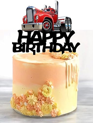Miniatura 4 de Decoración de pastel de camión pesado, suministros de cumpleaños con temática de transporte de acrílico negro, decoración de pastel de feliz