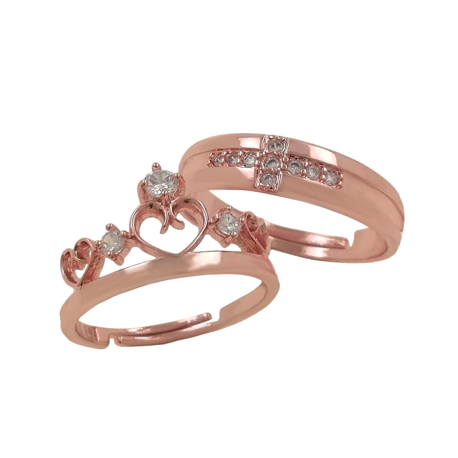 UNI Unicorn collection Rhodium Plated Couple Ring Set With Cubic Zirconia and Crystal