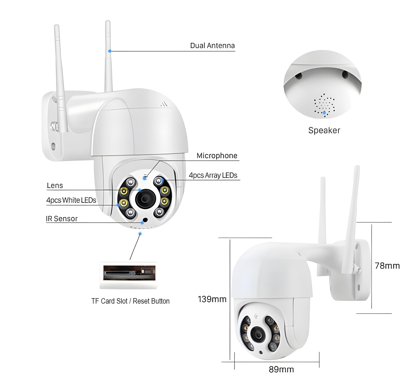 TECPEAK Telecamera di sicurezza esterna da 4 MP con monitoraggio a distanza, movimento rilevamento, compatibile con Alexa e Google Home, impermeabile IP66