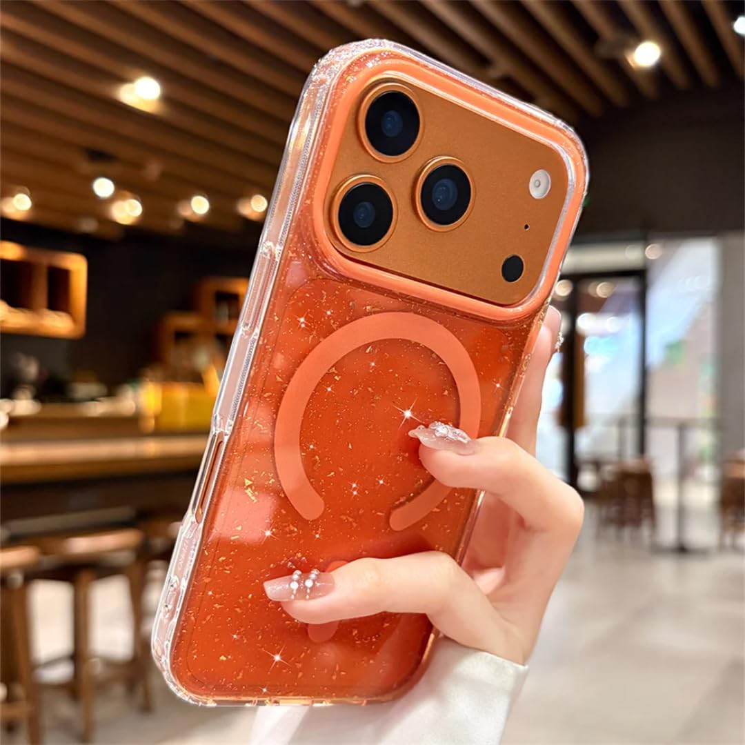 Etui żelowe świecące na telefon iPhone 15 Pro Max, magnetyczne, z funkcją ładowania bezprzewodowego, odporne na wstrząsy (do iPhone'a 15 Pro Max, pomarańczowe)