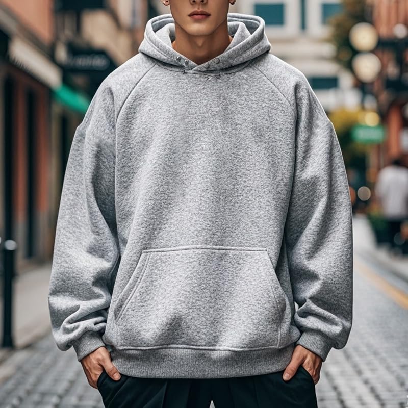 Mens Fall Winter Sweatshirt Long Sleeve Warmth Hoodie Fashion Casual Solid Color Hooded Top Loose Kangaroo Pocket2