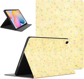 Flowers Tablet Case for Samsung Galaxy Tab S6 Lite (P620) 10.4'', Cute Aesthetic Yellow Flowers Floral Pattern for Boys Girls Women Protective Cover Flip Stand Leather PU Funda Adjustabl Pink