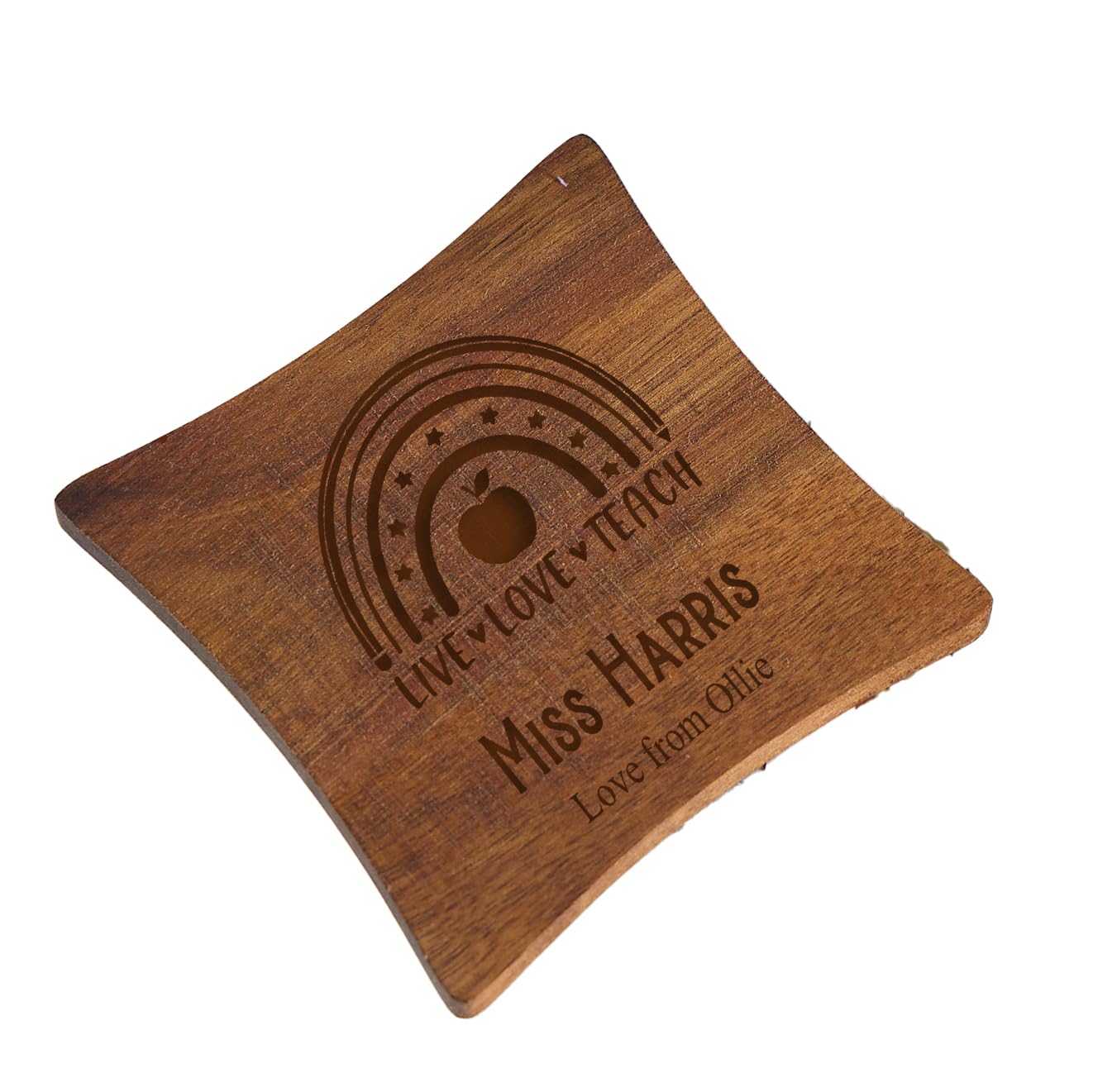 Personalised Wooden Coaster Gifts for Teachers, 10cm, With Special Messages, Acacia Wood (Rainbow Teacher)