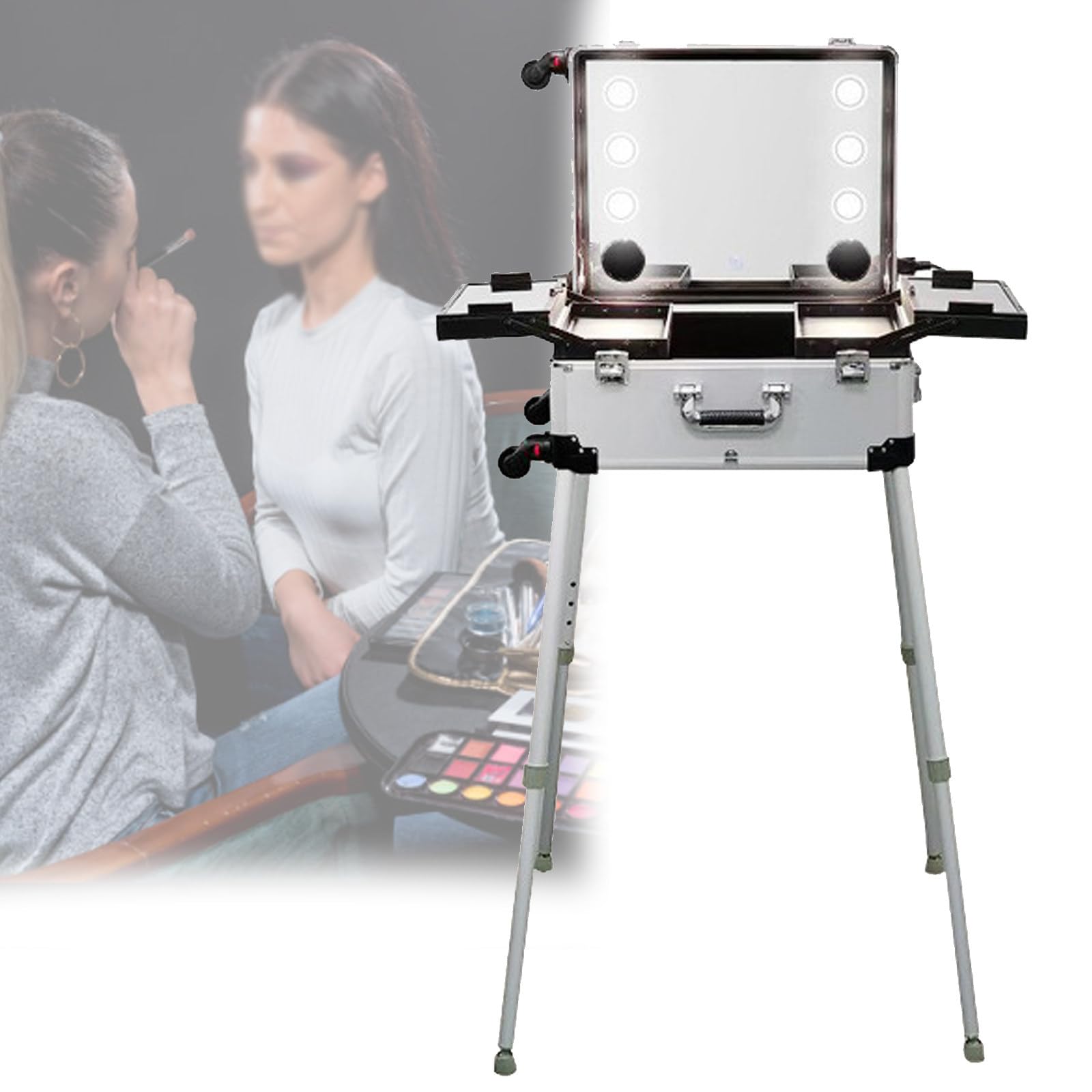 22'' aluminiowa walizka na kółkach do makijażu z lustrem LED, profesjonalny organizer na kosmetyki do makijażu, aluminiowa walizka na kółkach do makijażu,B