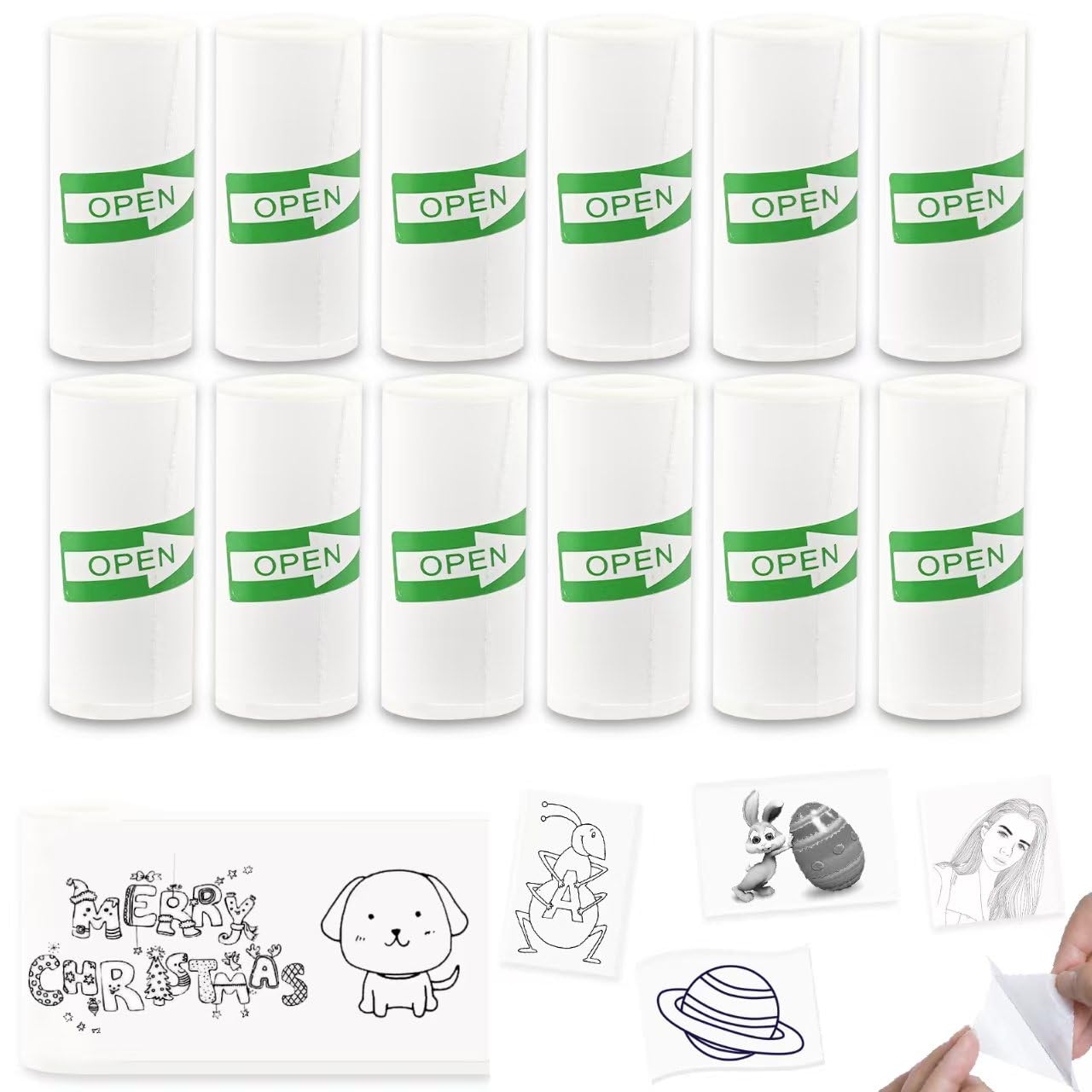 12 Rolls White Self-Adhesive Mini Printer Paper Sticky 57x25mm Compatible with M02/T02 Printers(Remove Inner Paper Holder), Thermal Sticker Paper for