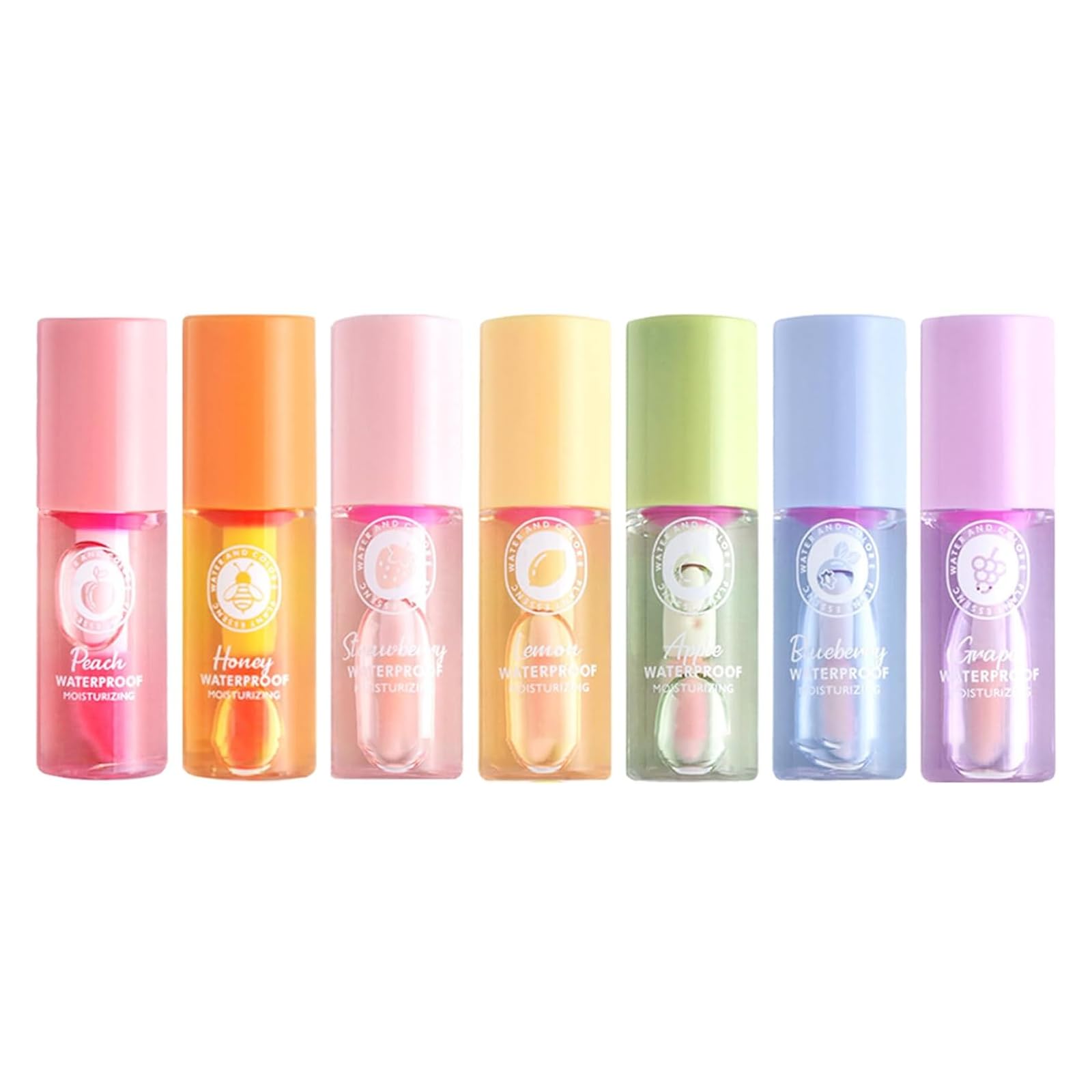 Funnaura 7 Pcs Mini Lip Oil Gloss Set, Fruit -flavored Lip Care for Teenage Girls, 7 Pcs Multicolor, 0.5 ml (Pack of 7)