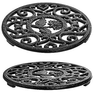 Coloch 2 Pack Cast Iron Trivet with Pegs, 4.6 Inch Round Metal Trivet with Vintage Patterns Rustproof Hot Pot Holder Pads for Serving Hot Dishes, Pans, Pots, Tea Pots, for Kitchen Counter Top, Black Coloch 2 Pack Cast Iron Trivet with Pegs 46 Inch Round Metal Trivet with Vintage Patterns Rustproof Hot Pot Holder Pads for Serving Hot Dishes Pans Pots Tea Pots for Kitchen Counter Top Black