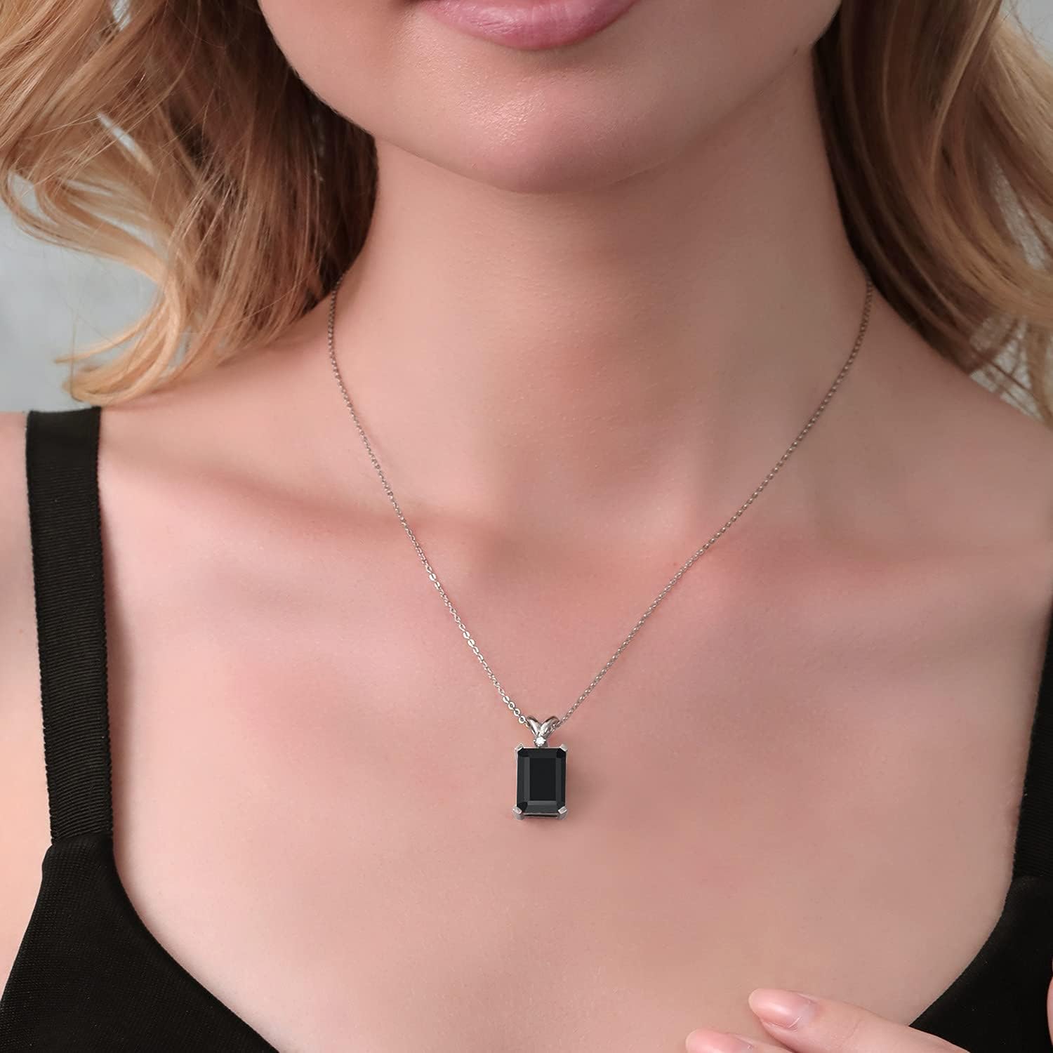 Gem Stone King 5-10 Cttw Gemstone Birthstone and White Diamond Pendant Necklace for Women | 925 Sterling Silver | Emerald Cut 14X10MM | Includes 18 Inch Chain | Fine Jewelry for Her Mom Wife - Image 3