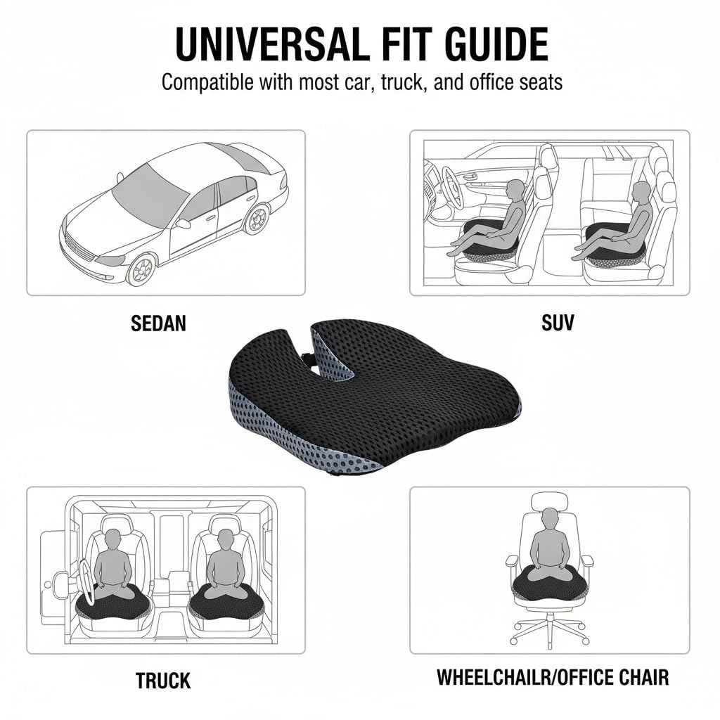 Cojín de espuma viscoelástica para asiento de coche con malla 4D, cojín de asiento universal de cuña para conducir, cojín de silla de oficina, cojines de coxis, soporte de postura y refuerzo de altura