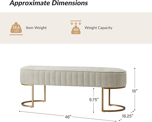 Miniatura 10 de EcoHarbor - Banco otomano de terciopelo para dormitorio, banco tapizado en el extremo de la cama con patas doradas, taburete reposapiés para sala,