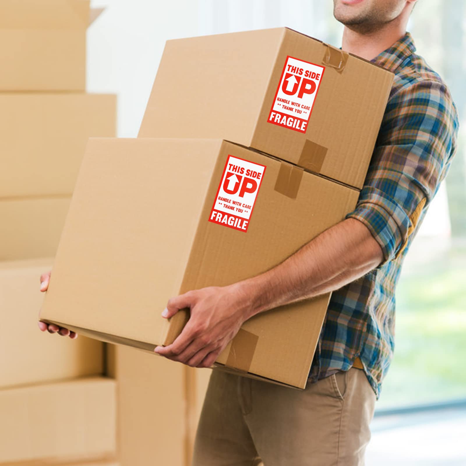 120 Adesivi FRAGILE Per Imballaggi - 50x90 Mm, Rosso E Bianco, Adesivo Forte Per Spedizioni