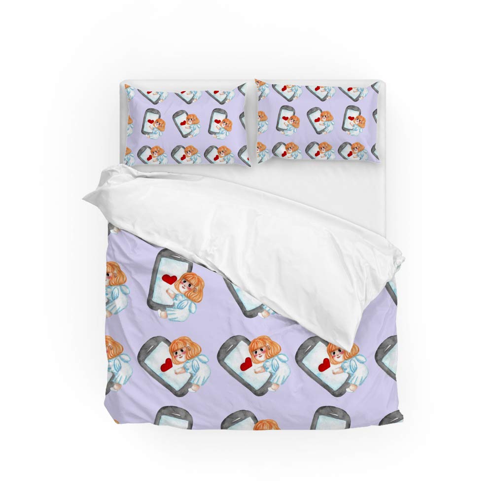 Housse de couette lavable durable violette motif ange sans repassage