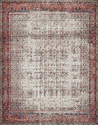 Loloi Layla Collection LAY-12 Ivory/Brick 5'-0" x 7'-6" .13" Thick Area Rug, Soft, Durable, Vintage Inspired, Distressed, Low Pile, Non-Shedding, Easy Clean, Printed, Living Room Rug