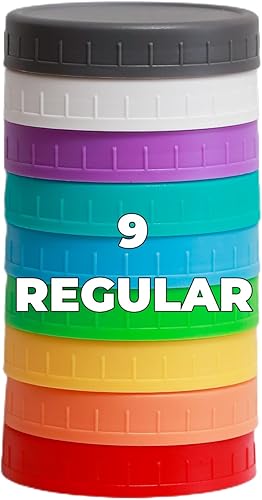 Miniatura 7 de Paquete de 18 tapas para tarros Mason de boca ancha con anillos de silicona, tapas de tarros Mason de colores, tapas de plástico para conservas,