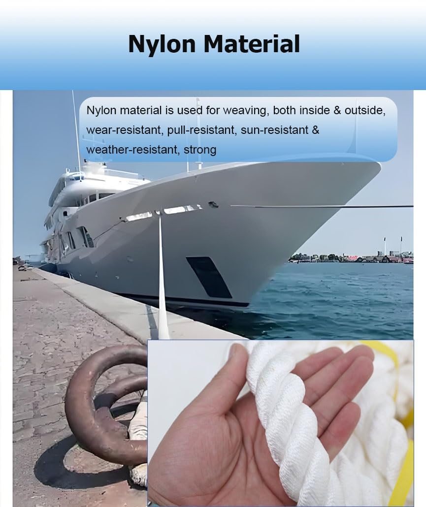 Cuerda, Líneas de Muelle, Cuerda for Barcos Nylon Trenzado Tres Hilos Blanco 10-100 m 6-12 mm(8mm,100m)