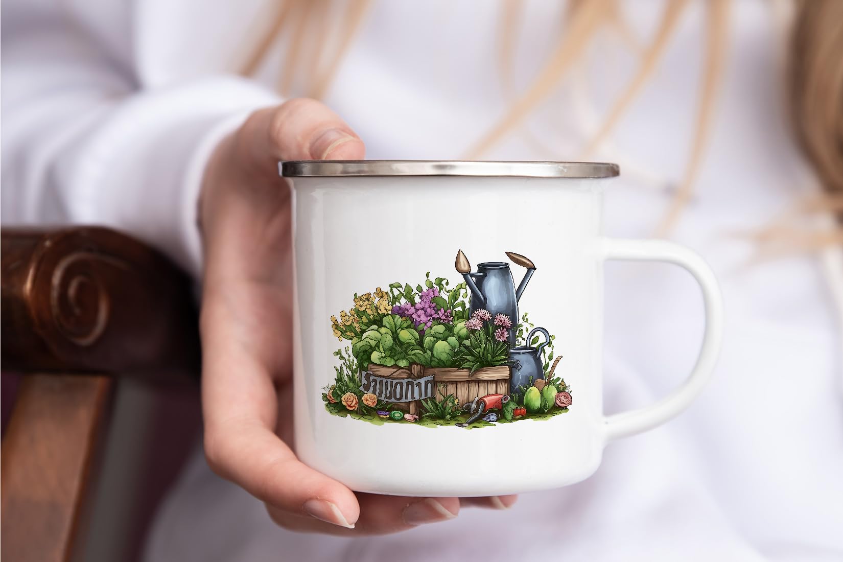 MAXIKIWI - Durable Enamel Coffee or Tea Camping Mug for Indoor Outdoor Use - Gardening Collection - 350ml - Image 4