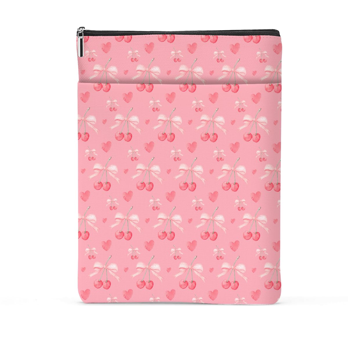 Book Sleeve Books Protector Books Pouch Book Lovers Gifts Bookish Gifts Waterproof Cover with Zipper for Pink Bow Cherry Printed Gift Bag for Women
