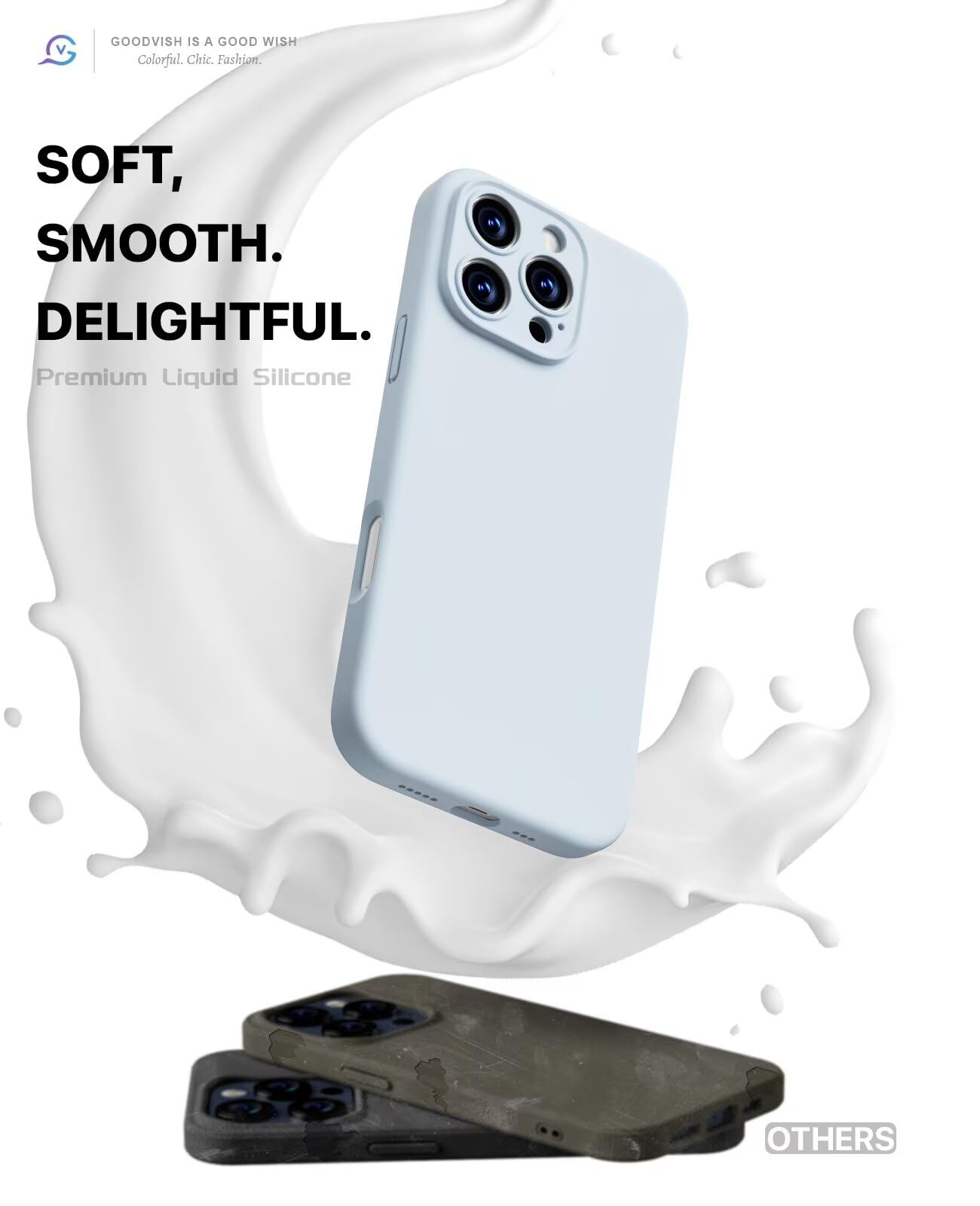 GOODVISH 3 in 1 Silicone Cover per iPhone 16 Pro 6.3", Custodia con 2 Pellicola Vetro Temperato [Protezione Fotocamera] 360° Protezione Anticaduta Case per Cellulare Antiurto Resistente, Cielo Blu