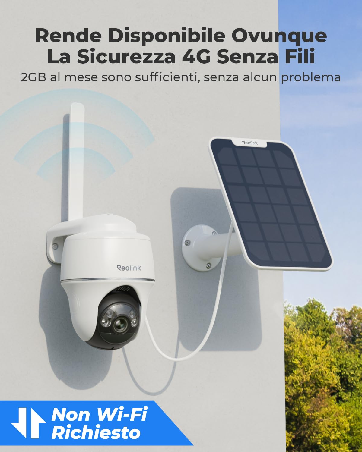 Reolink 3G/4G LTE Telecamera Esterno con Sim+32G microSD Card, 5MP 360° PTZ | Videosorveglianza Senza Fili a Batteria, Rilevamento AI, Audio Bidirezionale, Cloud/Alexa, Go PT Plus con Pannello Solare