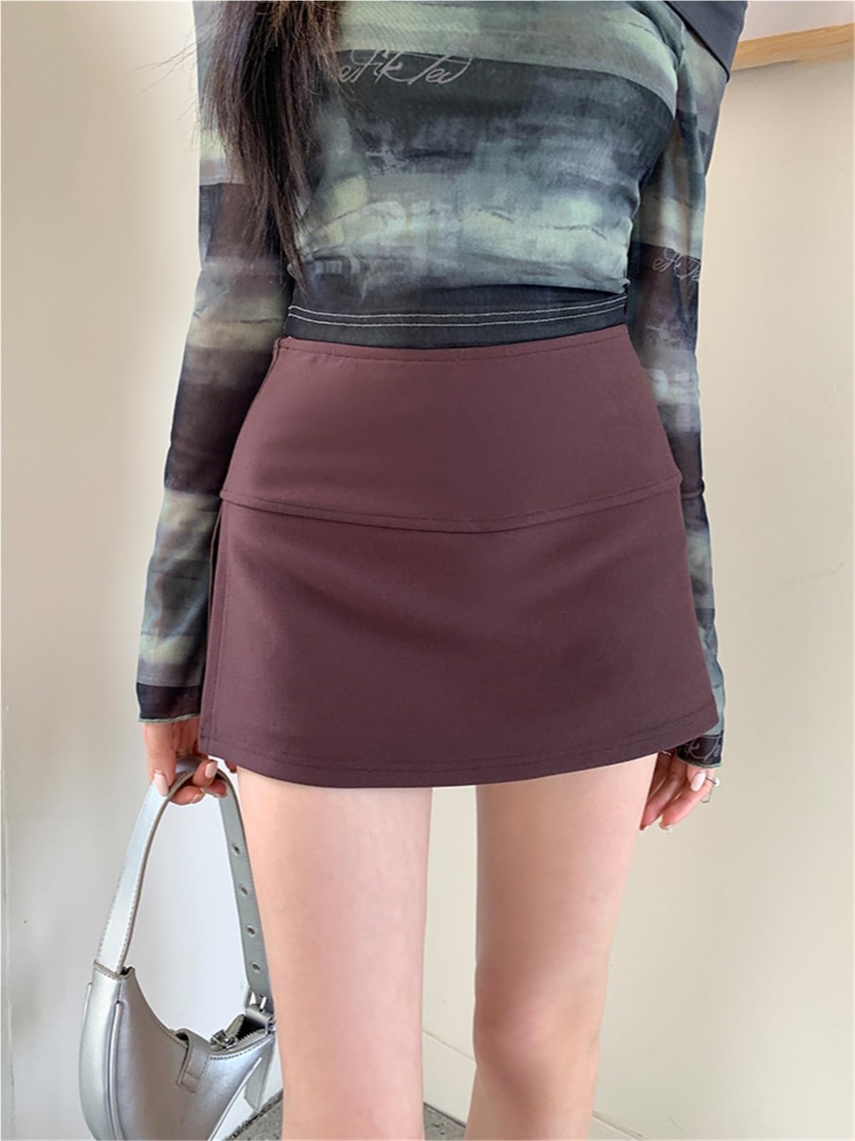 A-Linien-Minirock aus Polyester for Damen | Mehrfarbig, mehrere Größen, Yoga, Fitnessstudio, Laufen, Tennis: seitlicher Schlitz, niedrige Taille, A-Linie