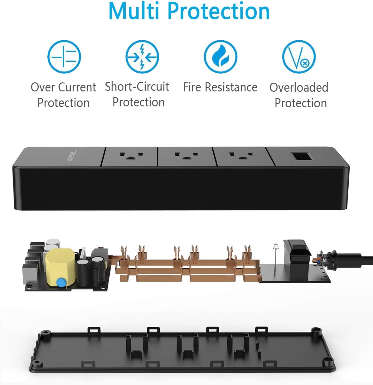 Bеѕt Cуbеr Mоndау 🔥 Power Strip with USB, TESSAN International Surge Protector 3 Outlets 4 USB, Desktop Charging Station 5 ft Extension Cord for Dorm Home Office; Universal Travel Plug Adapter for US to Asian Europe UK