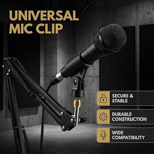 Miniatura 9 de Universal Microphone Clip Holder, Comes with 5/8" Male to 3/8" Female Screw Adapter Suitable for Handheld Microphones, 2-Pack