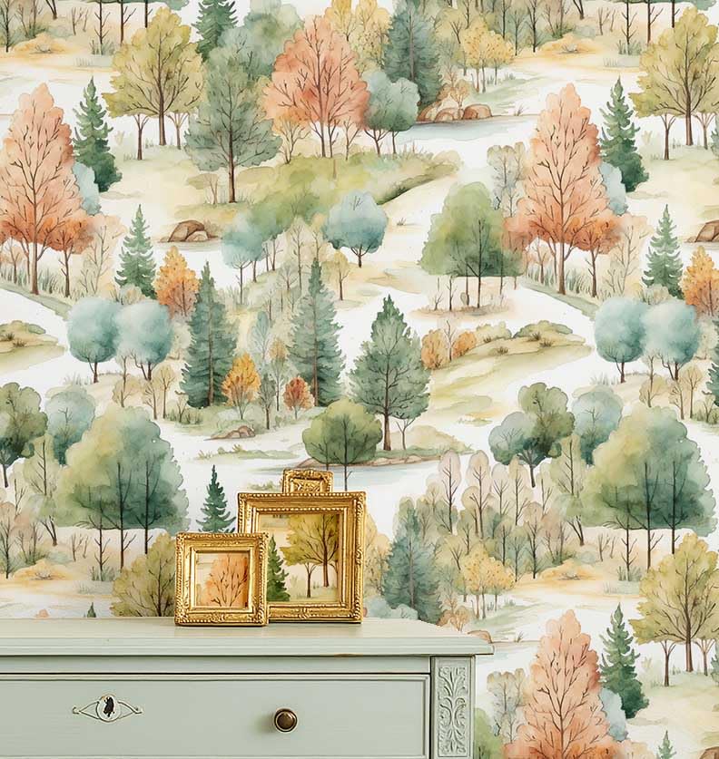 Papier peint vinyle autocollant pour créer une ambiance jungle aquarelle dans la chambre enfant