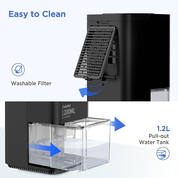 Dehumidifier for Home Damp, EasyAcc 1200ml Electric Dehumidifier with Ultra Quiet & Auto Shut off 7 Colorful LED Portable Mini for Wardrobe Bathroom Closet RV Bedroom Garage-Black