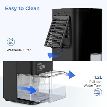 Dehumidifier for Home Damp, EasyAcc 1200ml Electric Dehumidifier with Ultra Quiet & Auto Shut off 7 Colorful LED Portable Mini for Wardrobe Bathroom Closet RV Bedroom Garage-Black