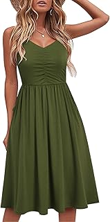 Casual Dresses for Women Sleeveless Cotton Summer Beach Dress A Line Spaghetti Strap Sundresses with Pockets
