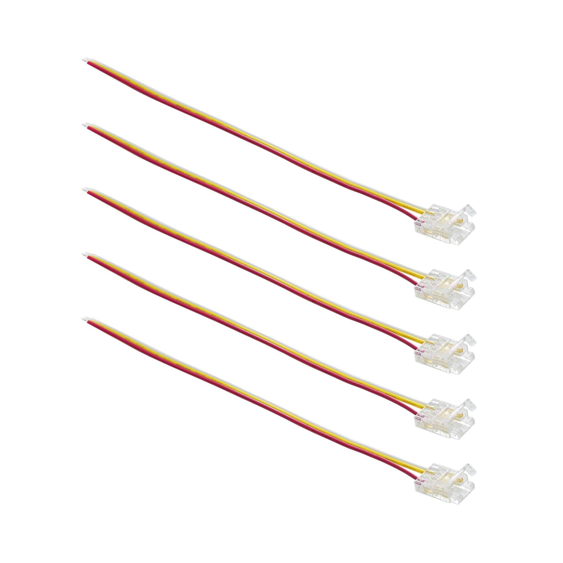 G.W.S® Solderless 1 End Wire Connectors, for 10mm Wide 3 Pin CCT/Pixel LED COB Strip Lights, Pack of 5