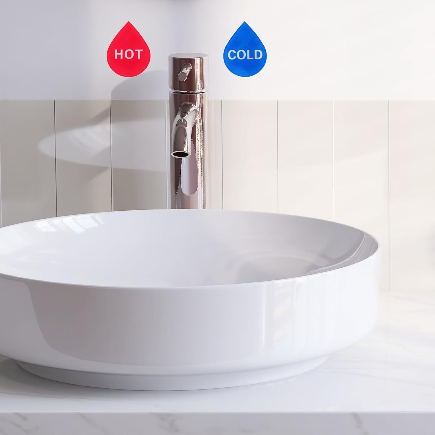 YOKIVE 8 Pcs Hot Cold Water Sticker Label, Sticker Sign Acrylic Great for Faucets Sinks Kitchen (Blue Red White, Drop Shape, 1.7" x 1.4" x 2")