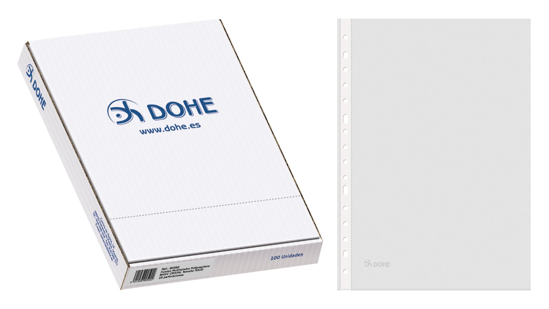 Dohe Transparente Basic - Pack De 100 Fundas Multitaladro, Folio, Cristal