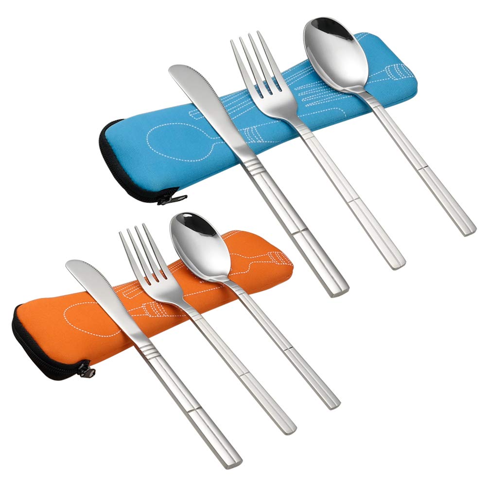 Saedy 6 Pieces Silverware Single Set, Knife Fork Spoon with Carrying Case