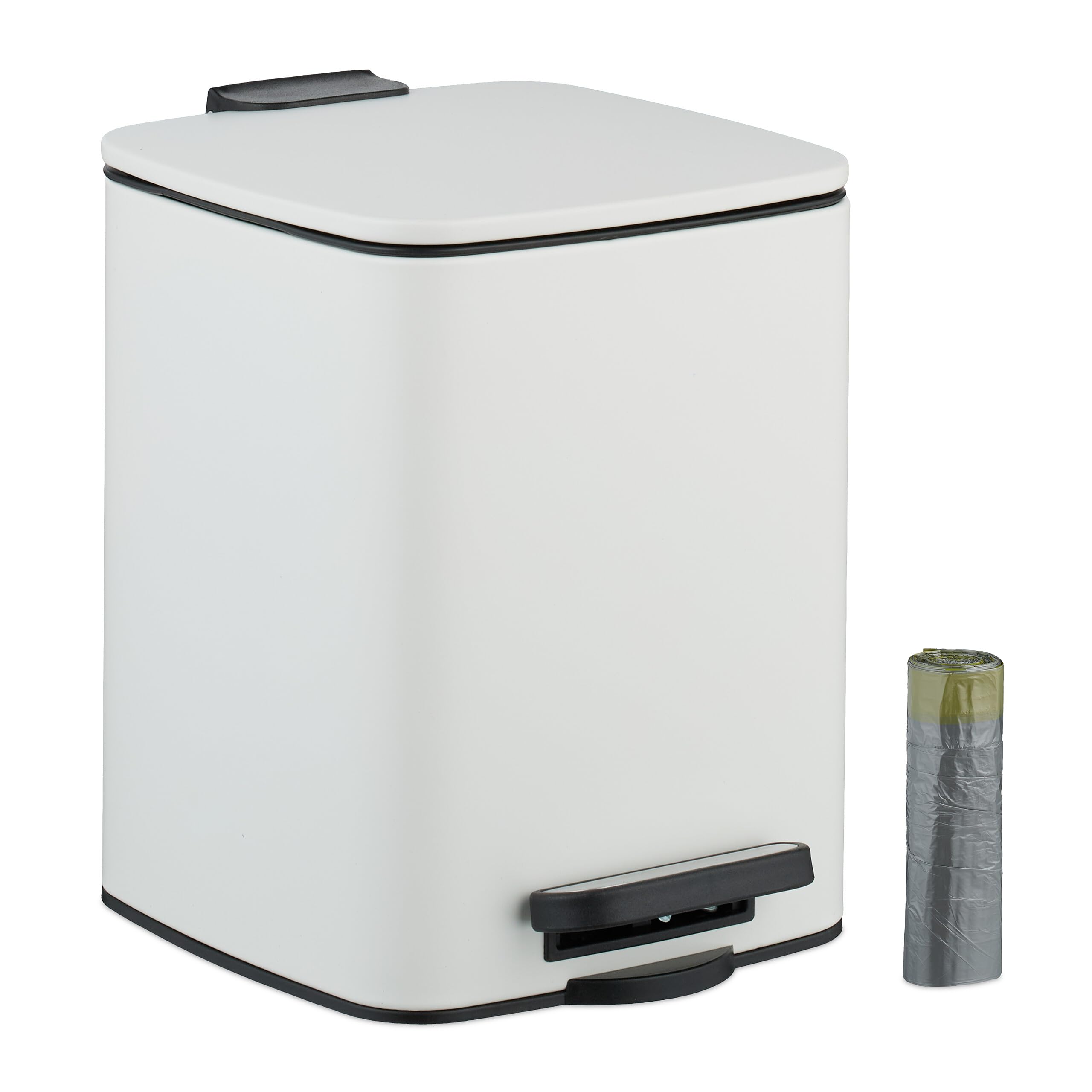 Relaxdays Bathroom Pedal Bin, 6 Litres, Soft-Close Lid, Removable Inner Bucket, Metal, Sanitary Waste, Toilet, White